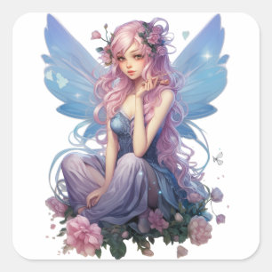 Lavendel fluisterfee illustratie vierkante sticker