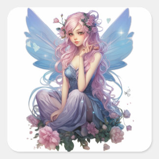 Lavendel fluisterfee illustratie vierkante sticker