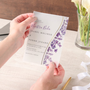 Lavendel Foliage Nuestra Boda Spaanse bruiloft Vellum Uitnodigingen