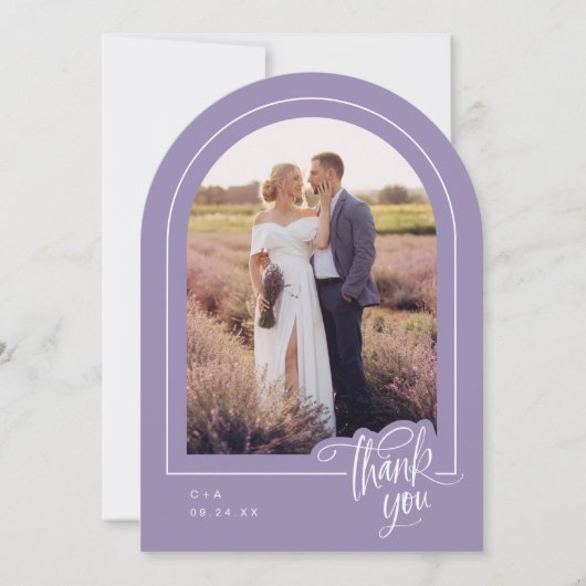 Lavendel foto bruiloft dank u kaart (Voorkant)