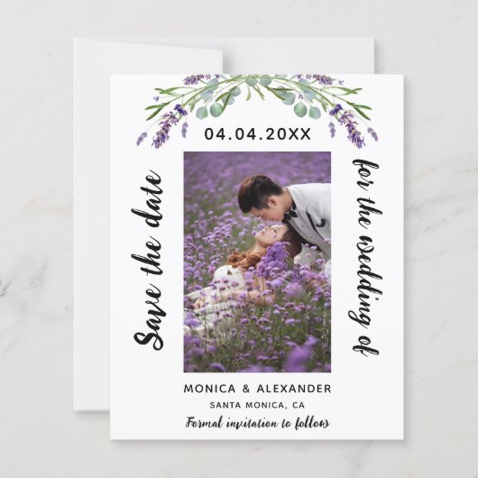 Lavendel foto bruiloft Save the Date kaart (Voorkant)