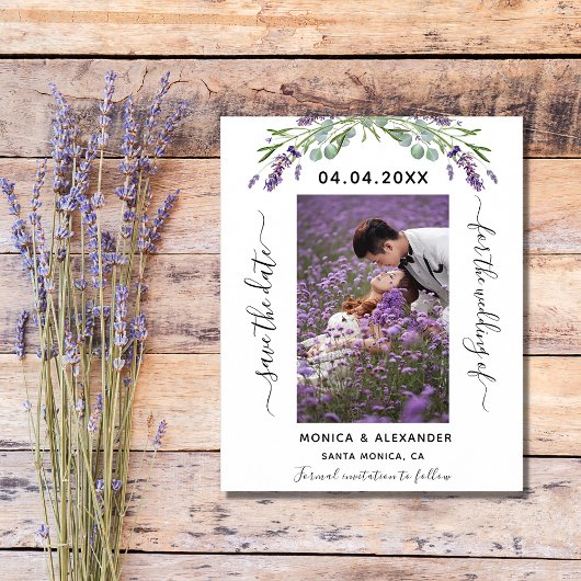 Lavendel foto budget bruiloft Save the Date Flyer