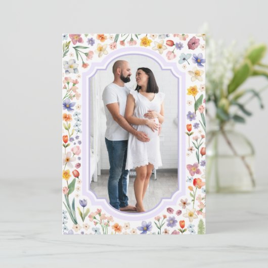 Lavendel Foto Dank u - Hedgehog Baby shower Bedankkaart (Staand voorkant)