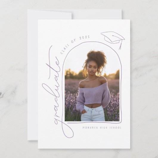 Lavendel Foto Hand getrokken Afstudeerder Party Ui Aankondiging (Achterkant)