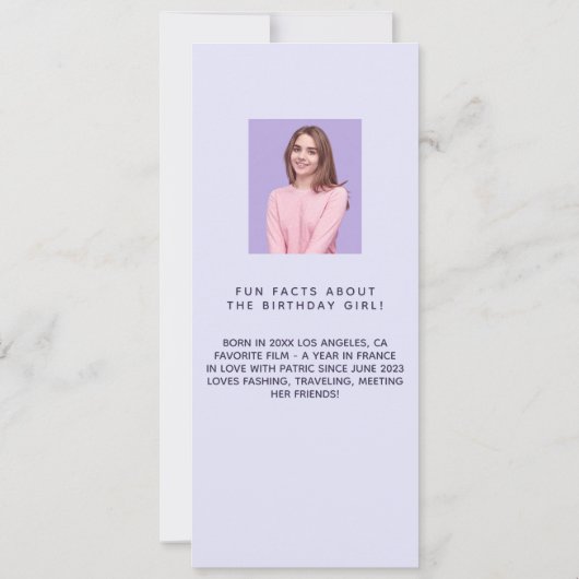 Lavendel foto leuke weetjes verjaardagsmenu kaart (Achterkant)