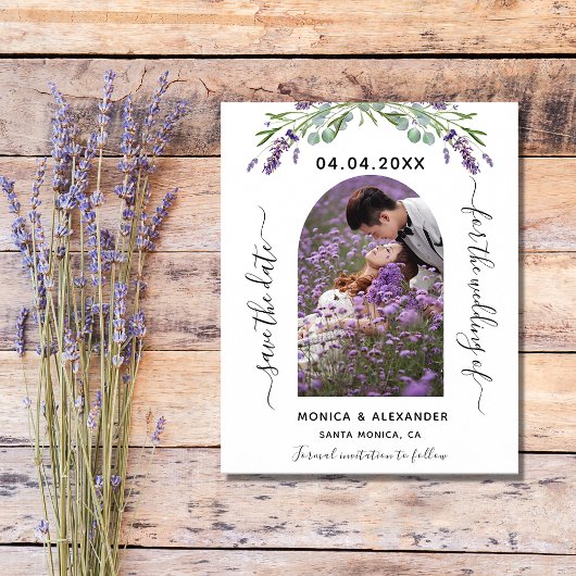 Lavendel foto QR budget bruiloft Save the Date Flyer
