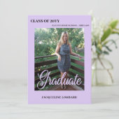 Lavendel Foto Script Afstudeeraankondiging Kaart (Staand voorkant)