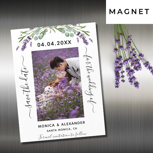 Lavendel foto trouwkaart Save the Date magneet