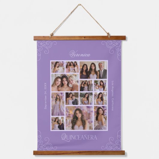Lavendel Fotocollage Keepsake Quinceanera Hangend Wandkleed (Voorkant)