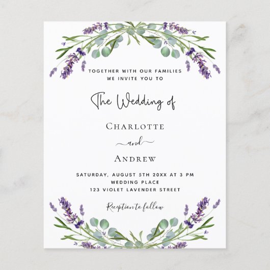 Lavendel fotocollage QR RSVP budget bruiloft (Voorkant)