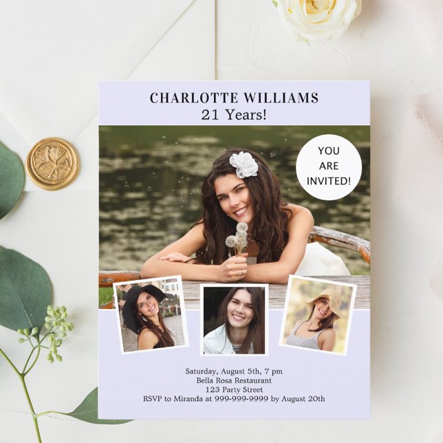 Lavendel fotocollage verjaardagsuitnodiging (Creator heeft geüpload)