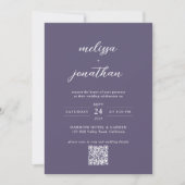 Lavendel Fotoscript Monogram QR Code Bruiloft Kaart (Voorkant)