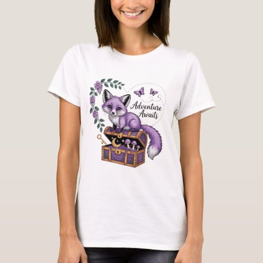 Lavendel Fox & Chest - Adventure Awaits T-shirt (Voorkant)