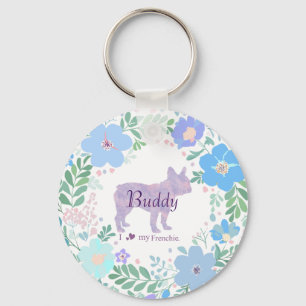 Lavendel Franse Bulldog Pastel Bloemenkrans Foto Sleutelhanger