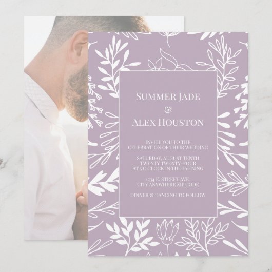 Lavendel Frost Bloemen bruiloft uitnodiging w / fo (Voorkant / Achterkant)