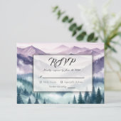 Lavendel Frost in de Alpine Mist bruiloft RSVP Kaartje (Staand voorkant)