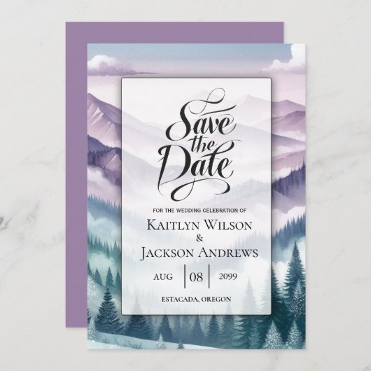 Lavendel Frost in de Alpine Mist bruiloft Save The Date (Voorkant / Achterkant)