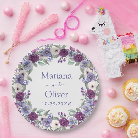 Lavendel Fuchsia Blush Waterverf Bloemen Bruiloft Papieren Bordje (Feest)