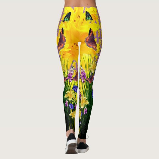 Lavendel Fun Butterfly Springtime Bloemen Leggings (Achterkant)
