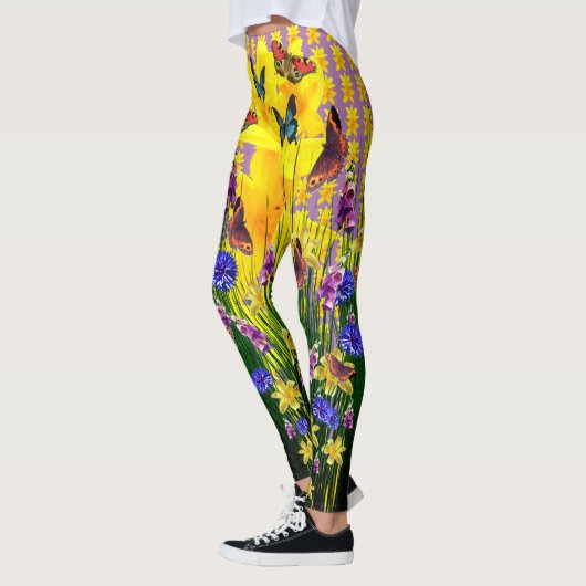 Lavendel Fun Butterfly Springtime Bloemen Leggings (Links)