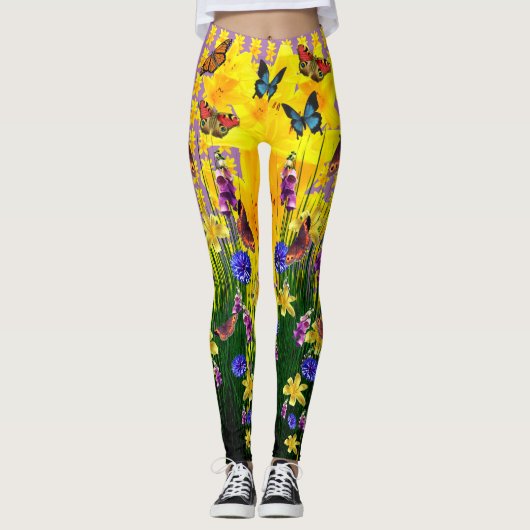 Lavendel Fun Butterfly Springtime Bloemen Leggings (Voorkant)