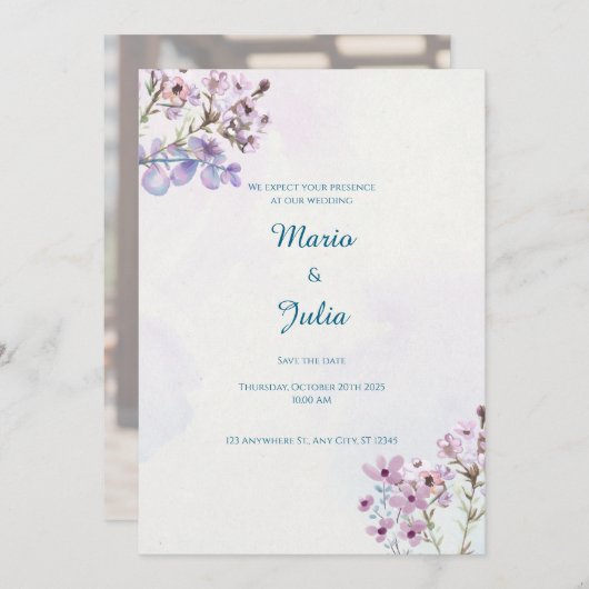 Lavendel Garden Wedding Invitation Design Kaart (Voorkant / Achterkant)
