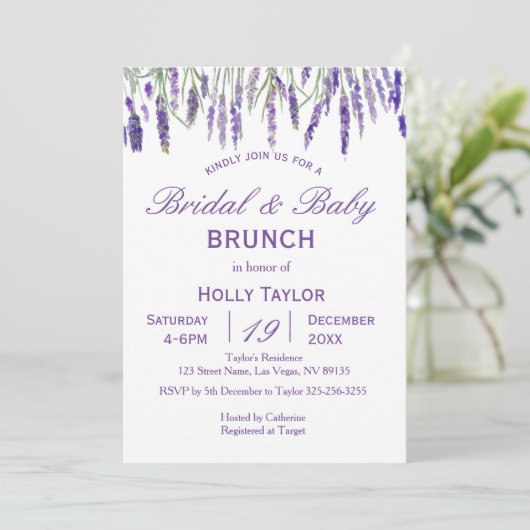 Lavendel gecombineerd Baby shower en Vrijgezellenf Kaart (Staand voorkant)