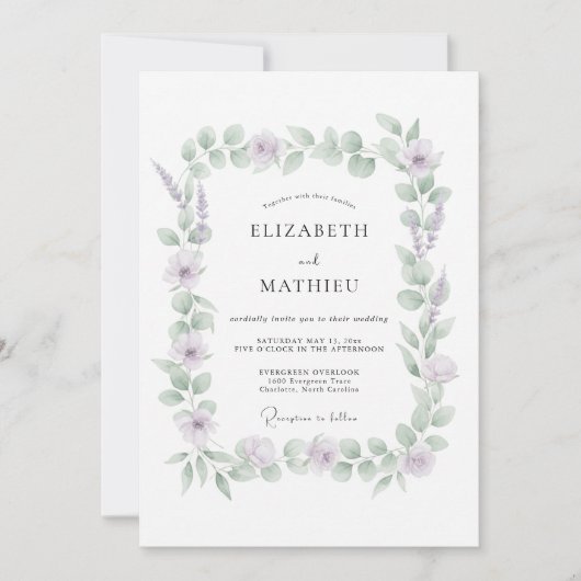 Lavendel Gedempte Eucalyptus Bruiloft Kaart (Voorkant)