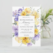 Lavendel Geel Bloemen Rustieke repetitie diner Kaart (Staand voorkant)