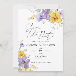 Lavendel Geel Bloemen Save The Date Uitnodiging