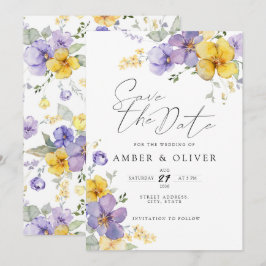 Lavendel Geel Bloemen Save The Date Uitnodiging