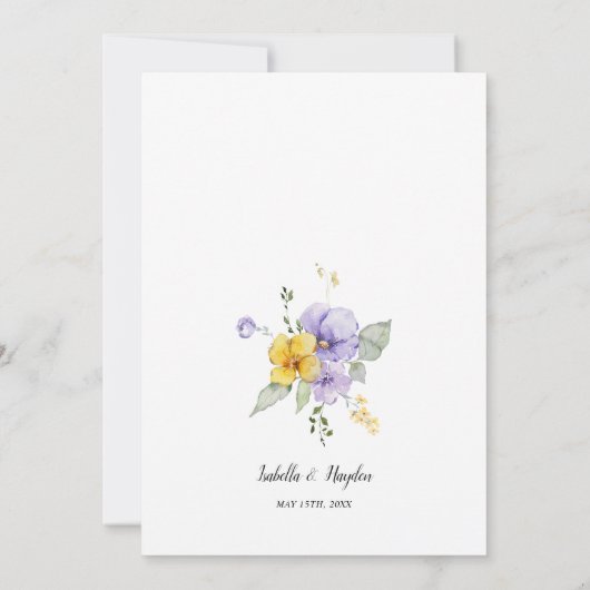 Lavendel geel chique bloemengoud Lijst bruiloft Kaart (Achterkant)