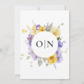 Lavendel Geel Lila Bloemen Monogram Bruiloft Kaart (Achterkant)
