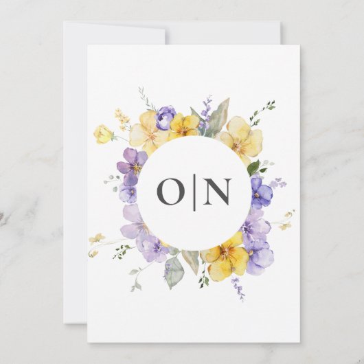 Lavendel Geel Lila Bloemen Monogram Bruiloft Kaart (Achterkant)