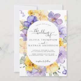 Lavendel Geel Lila Bloemen Monogram Bruiloft Kaart