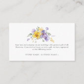 Lavendel geel paarse bloemen bruiloft details informatiekaartje (Achterkant)