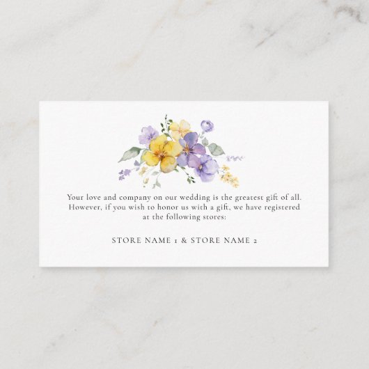 Lavendel geel paarse bloemen bruiloft details informatiekaartje (Achterkant)