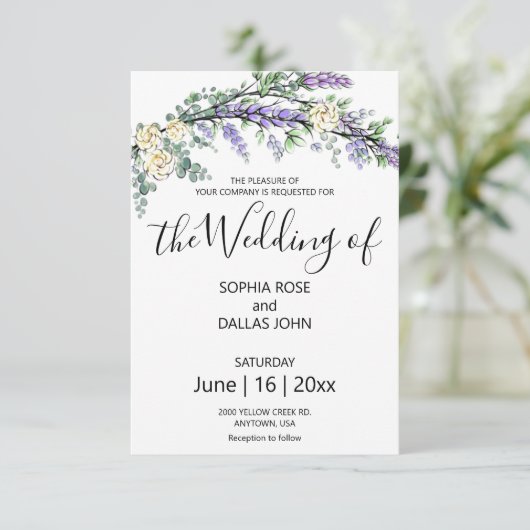 Lavendel Geel Rose Eucalyptus elegant bloemenversi Kaart (Staand voorkant)