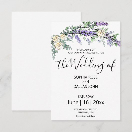 Lavendel Geel Rose Eucalyptus elegant bloemenversi Kaart (Voorkant / Achterkant)