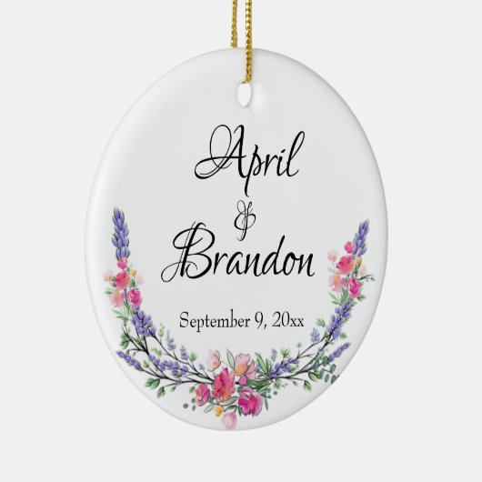 Lavendel geel-roze rozen en Eucalyptus Keramisch Ornament (Rechts)