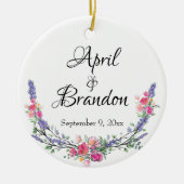 Lavendel geel-roze rozen en Eucalyptus Keramisch Ornament (Voorkant)