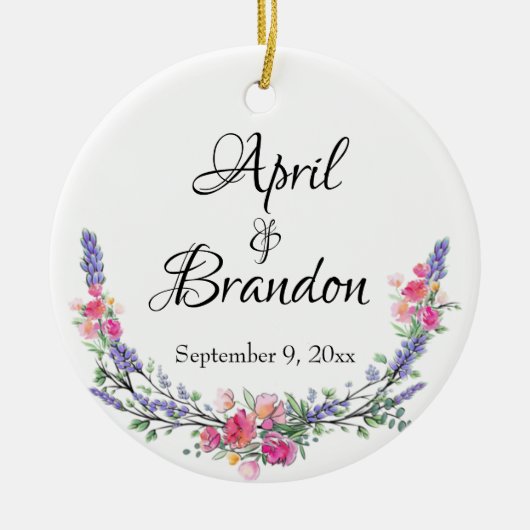 Lavendel geel-roze rozen en Eucalyptus Keramisch Ornament (Voorkant)