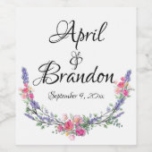 Lavendel geel-roze rozen eucalyptus bloemstuk      wijn etiket (Enkel label)