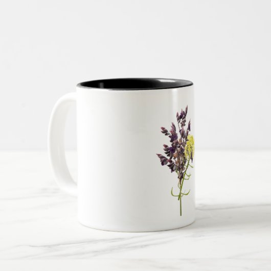 Lavendel & Geel Wildflower Botanisch Ontwerp Tweekleurige Koffiemok (Voorkant links)