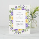 Lavendel Gele Bloemige Whimsical Bruiloft Kaart (Staand voorkant)