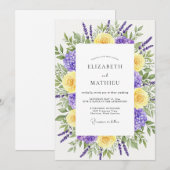 Lavendel Gele Bloemige Whimsical Bruiloft Kaart (Voorkant / Achterkant)