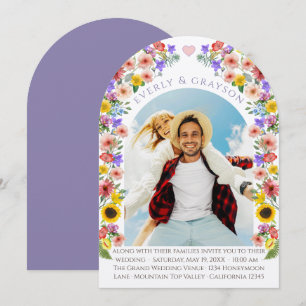 Lavendel & Gele Elegantie Foto Boog Wilde Bloemen Kaart
