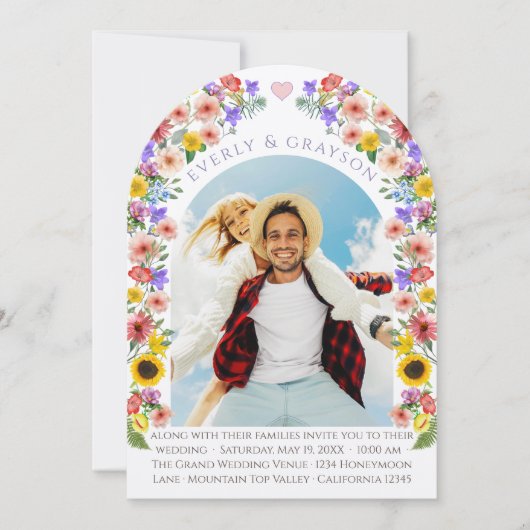 Lavendel & Gele Elegantie Foto Boog Wildflower Kaart (Voorkant)