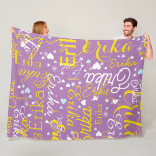 Lavendel / Gele Romantische harten Girly Fleece Deken