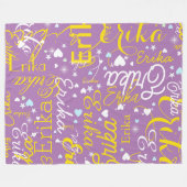 Lavendel / Gele Romantische harten Girly Fleece Deken (Voorkant (Horizontaal))